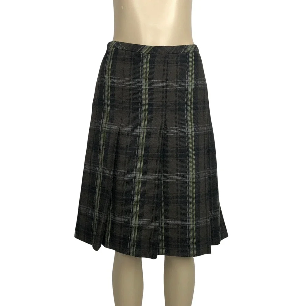 Ann Taylor LOFT Wool Blend Plaid Pleated‎ A-Line Skirt Size 6 Academia Preppy